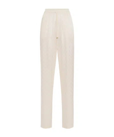 Elisabetta Franchi Jacquard Drawstring Straight Leg Trousers In White