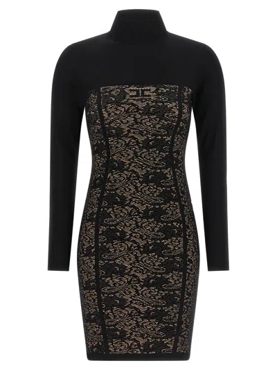 Elisabetta Franchi Black Lace Bodice High-neck Viscose-blend Mini Dress
