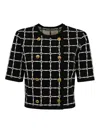Elisabetta Franchi T-shirt With Geometric Pattern And Gold Buttons In Black