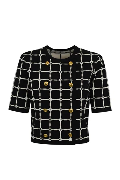 ELISABETTA FRANCHI JACQUARD LOGO CARDIGAN