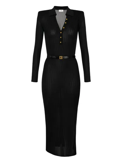 Elisabetta Franchi Jacquard Knit Midi Dress In Black