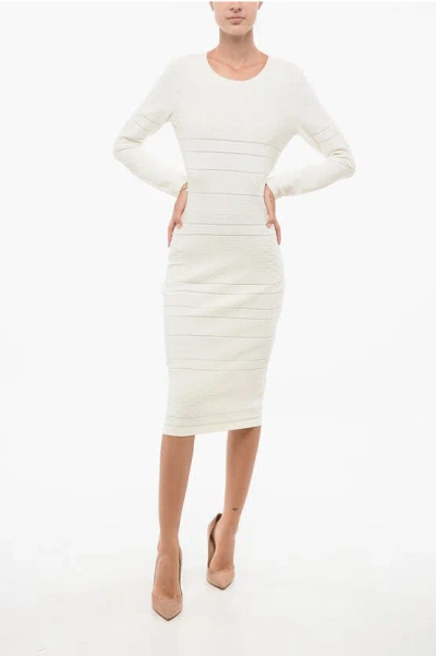 Elisabetta Franchi Jacquard-knit Midi Sheath Dress With Bare-back Design In White