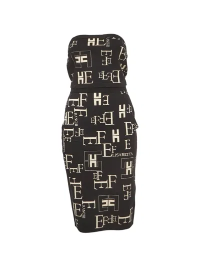 Pre-owned Elisabetta Franchi Jacquard Knit Midi Skirt Set In Black