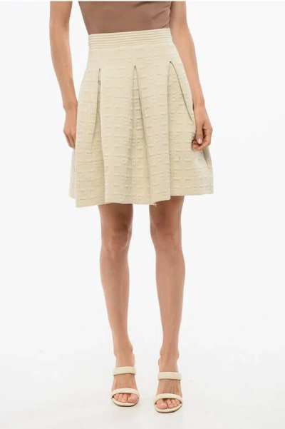 Elisabetta Franchi Jacquard Knitted Miniskirt With Monogram Motif In Neutral