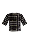 Elisabetta Franchi T-shirt With Geometric Pattern And Gold Buttons In Black/butter