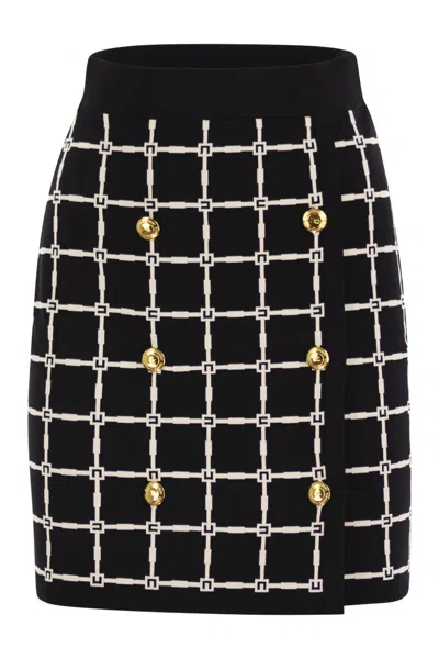 ELISABETTA FRANCHI ELISABETTA FRANCHI JACQUARD LOGO MINISKIRT WITH GOLD BUTTONS
