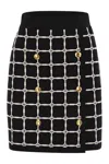 Elisabetta Franchi Black Jacquard Mini Skirt With Logo And Gold Buttons In Black/butter