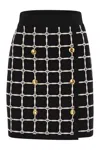 Elisabetta Franchi Black Jacquard Mini Skirt With Logo And Gold Buttons In Black/butter