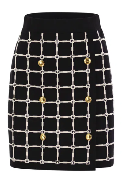 ELISABETTA FRANCHI ELISABETTA FRANCHI JACQUARD LOGO MINISKIRT WITH GOLD BUTTONS