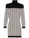 Elisabetta Franchi Jacquard-logo Turtleneck Mini Dress In Neutrals