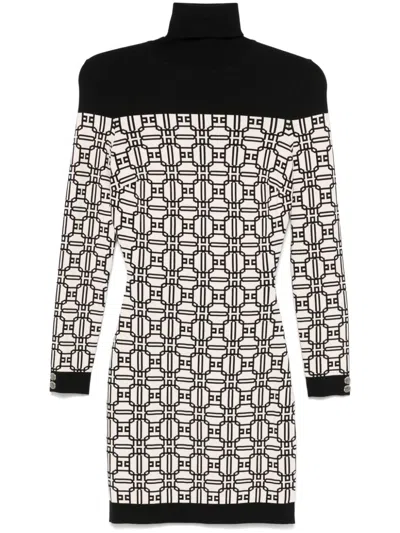 Elisabetta Franchi Jacquard-logo Turtleneck Mini Dress In Black