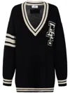 Elisabetta Franchi Jacquard Logo Wool Jumper Dress In Nero/burro