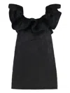Elisabetta Franchi Ruffled Neckline Mini Jacquard Dress In Black