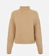 Elisabetta Franchi Textured Knit Mock Neck Top With Long Sleeves In Brown