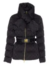 Elisabetta Franchi Jacquard Sail Fabric Down Jacket With Belt Clothing In Black
