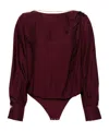 Elisabetta Franchi Jacquard Satin Bodysuit In Brown