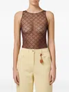 Elisabetta Franchi Fitted Sheer Scoop Geometric Silhouette In Brown