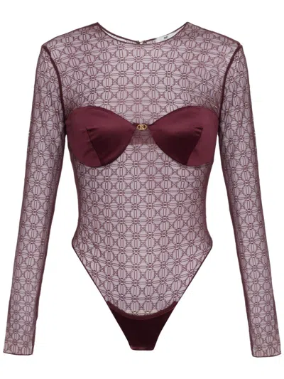 Elisabetta Franchi Jacquard Tulle Bodysuit In Red