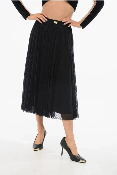 Elisabetta Franchi Jacquard Tulle Flared Skirt In Black
