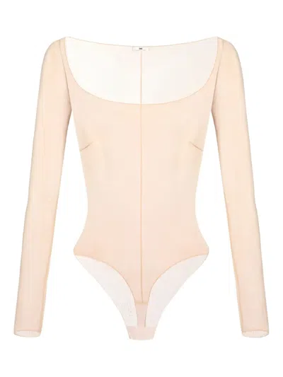 Elisabetta Franchi Jacquard-tulle Long-sleeve Bodysuit In Neutral