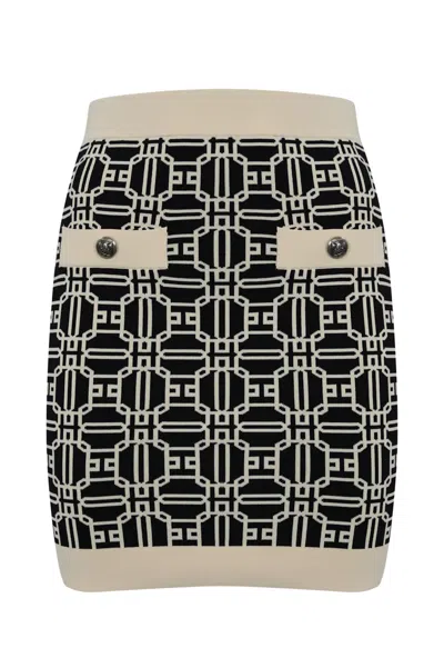 Elisabetta Franchi Jacquard Viscose Skirt In Neutrals/black