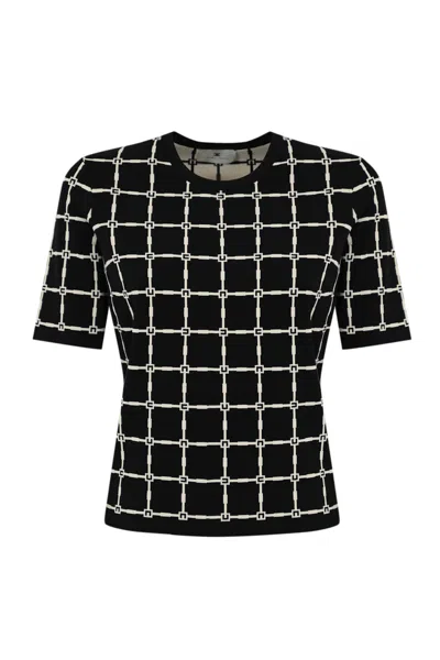 Elisabetta Franchi Jacquard Viscose Sweater In Black Butter