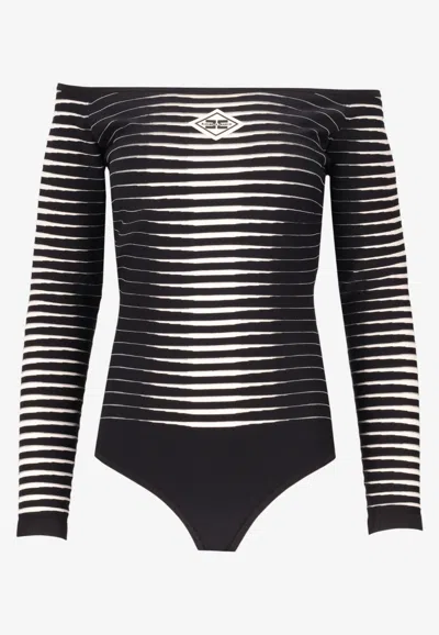 Elisabetta Franchi Jacquard Zebra Knit Bodysuit In Black