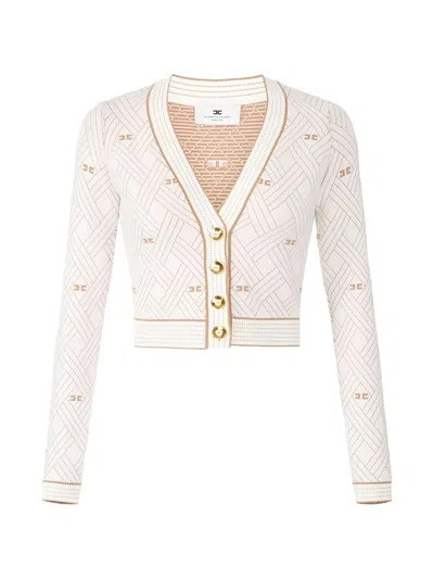 Elisabetta Franchi Jacquard-knit V-neck Cardigan In Neutral