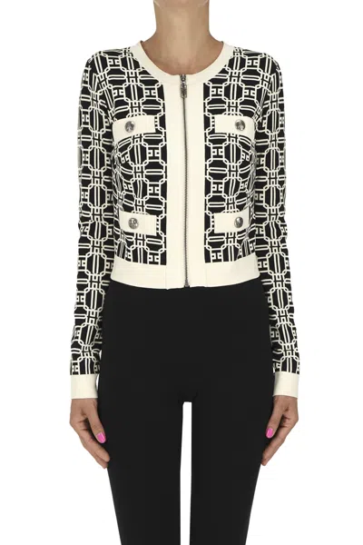 Elisabetta Franchi Jaquard Cardigan Jacket In Black