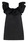 Elisabetta Franchi Ruffled Neckline Mini Jacquard Dress In Black