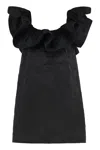 Elisabetta Franchi Ruffled Neckline Mini Jacquard Dress In Black