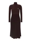 Elisabetta Franchi Bordeaux Turtle-neck Dress With Logo Plaque On The Front In Fabric Woman In Red
