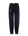 Elisabetta Franchi Jeans With Blue Jewel Chain In Black