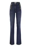 Elisabetta Franchi Stretch Cotton Flared Jeans With Side Button Fastening In Blue