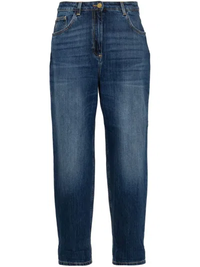 Elisabetta Franchi Cropped Boyfriend Jeans In Blue Denim