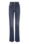 Elisabetta Franchi Stretch Cotton Flared Jeans With Central Button Placket In Blue Denim