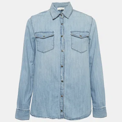 Pre-owned Elisabetta Franchi Jeans Blue Denim & White Chiffon Button Front Shirt S