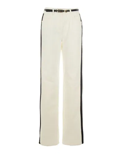 Elisabetta Franchi White Satin Band Jeans In Neutral