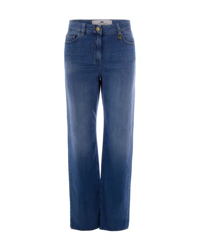 Elisabetta Franchi Light Blue Palazzo Jeans In Multi