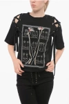 Elisabetta Franchi Jeans Printed T-shirt With Lace-up Detail In Black