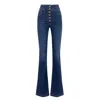 Elisabetta Franchi High-waisted Flared Leg Trousers With Button Detailing In Blue