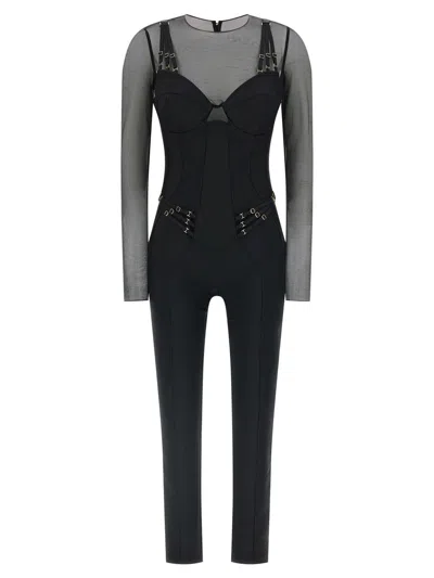 Elisabetta Franchi Jersey And Tulle Jumpsuit In Black