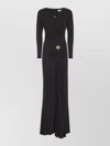 Elisabetta Franchi Jersey Gown Draped V Neckline Maxi In Black