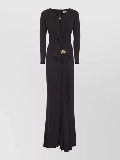 ELISABETTA FRANCHI JERSEY GOWN DRAPED V NECKLINE MAXI
