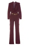 Elisabetta Franchi Suit Trousers With Draped Neckline And Cargo Pockets In Red