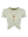 Elisabetta Franchi Jersey T-shirt With Bow Necklace In Green