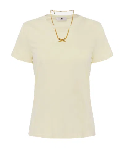 Elisabetta Franchi Jersey T-shirt With Bow Necklace In Lemonade
