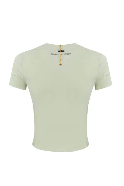 Elisabetta Franchi Jersey T-shirt With Bow Necklace In Menta