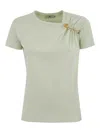 Elisabetta Franchi Jersey T-shirt With Jewel Brooch In Green