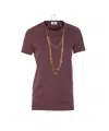 Elisabetta Franchi Crewneck Top Featuring Chain Detail And Charms In Burgundy
